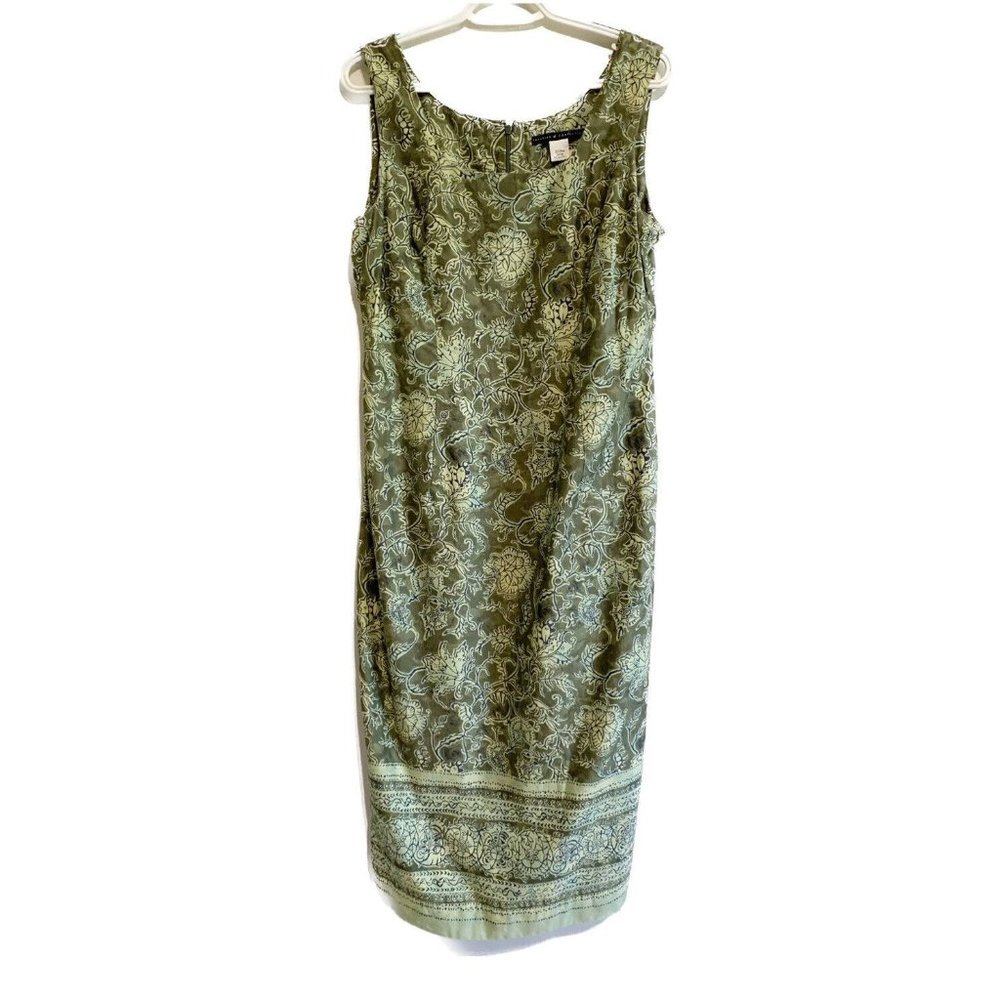Peruvian Connection Floral Sheath Midi Dress Size 12 Womens Green Pima Cotton - Picture 1 of 12